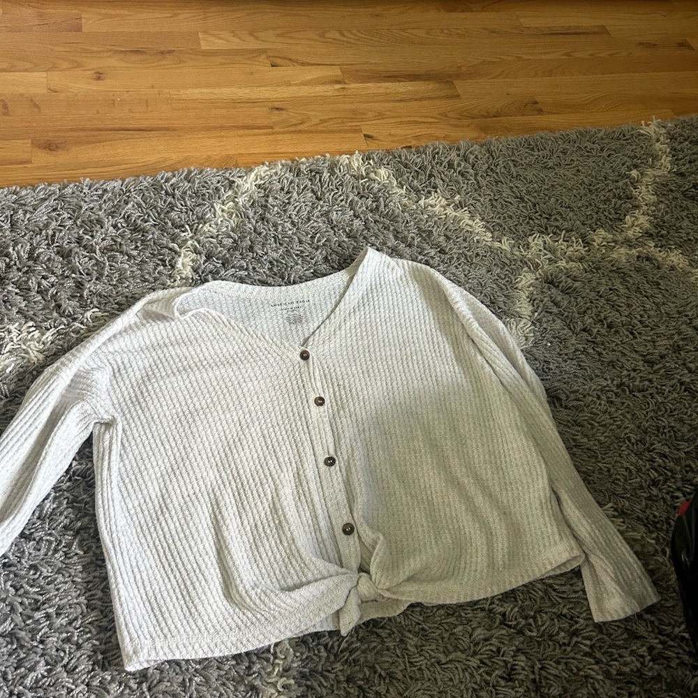 American eagle waffle knit knotted at the bottom with button sweater shirt